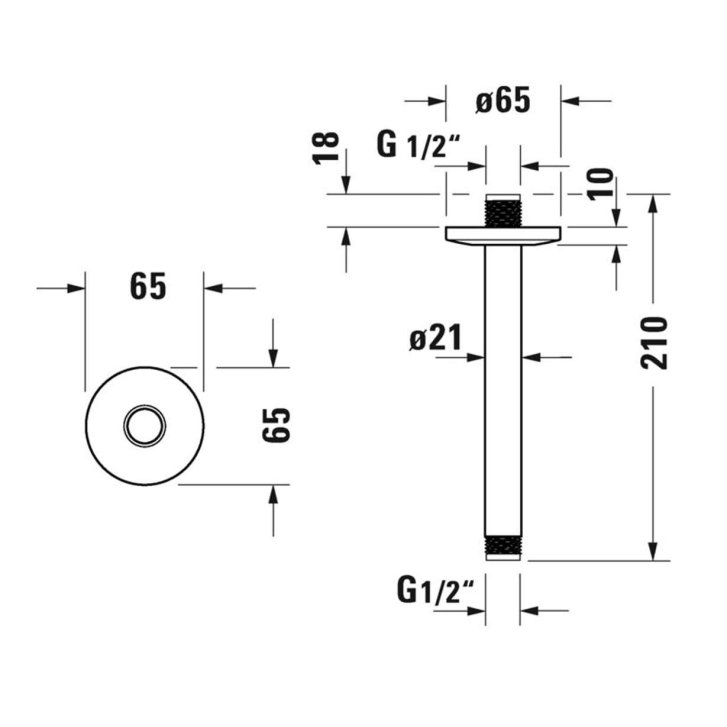 Duravit - Sprchové rameno stropní, 20 cm, matná černá UV0670025046