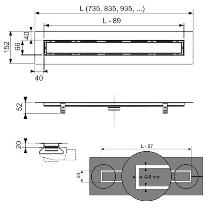 Tece TECEdrainline - Sprchový žlab 70 cm, pro nalepení dlažby, s krytem, nerez 650700