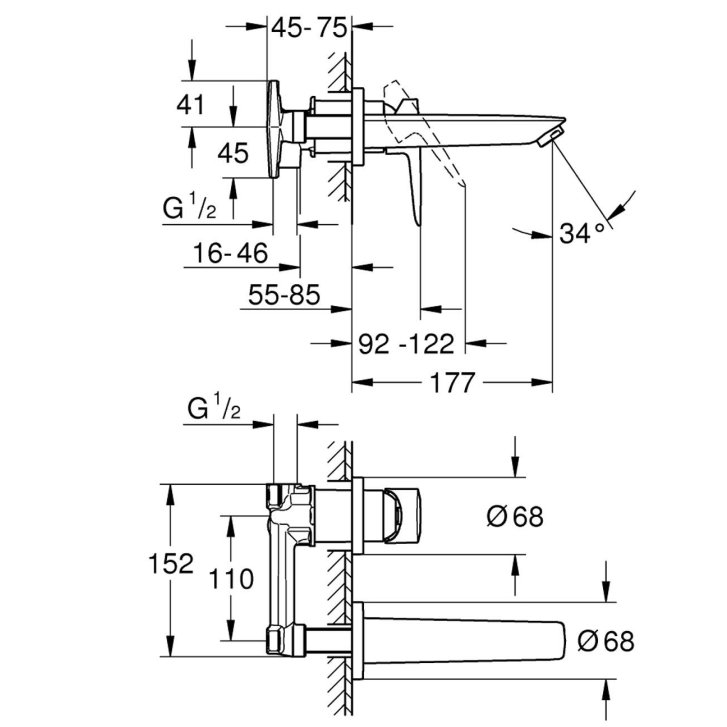 Grohe BauLoop - Umyvadlová baterie pod omítku s tělesem, 2-otvorová instalace, chrom 20289001