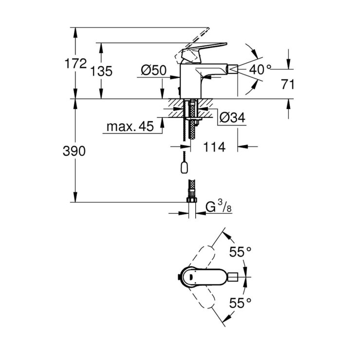 Grohe Eurosmart Cosmopolitan - Bidetová baterie, chrom 32840000