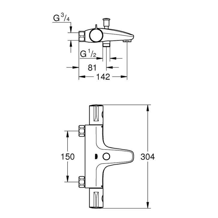 Grohe Grohtherm 800 - Termostatická vanová baterie, chrom 34756000