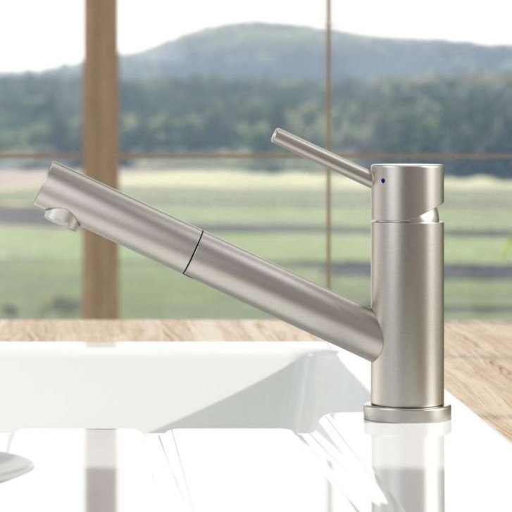 Villeroy & Boch Como - Dřezová baterie s výsuvnou koncovkou, sklopná pod okno, nerez 925800LC