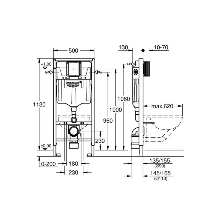 Grohe Rapid SL - Předstěnová instalace pro závěsná WC, výška 1,13 m 39863000