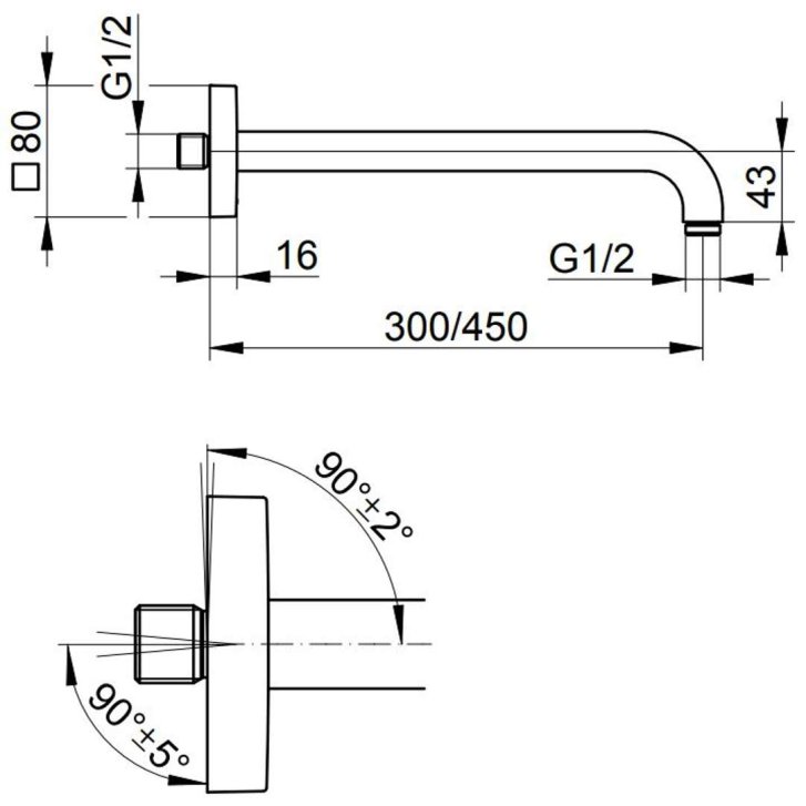Keuco - Sprchové rameno, délka 30 cm, kartáčovaný černý chrom 53088130302