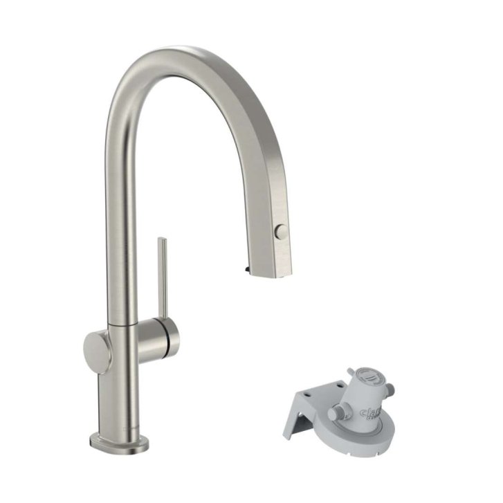 Hansgrohe Aqittura M91 - Dřezová baterie s výsuvnou koncovkou a filtrační hlavicí, sBox, vzhled nerezu 76826800