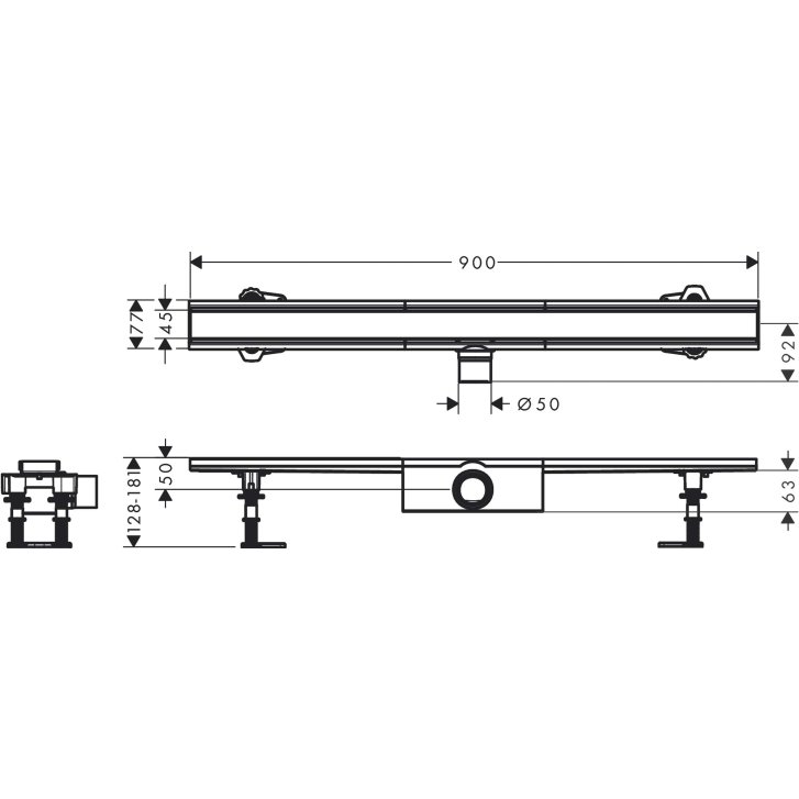 Hansgrohe RainDrain Compact - Sprchový žlab 90 cm, s roštem, kartáčovaná nerezová ocel 56180800