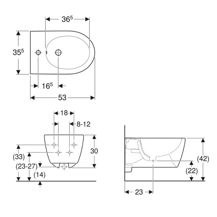 Geberit iCon - Závěsný bidet, otvor pro baterii, s přepadem, alpská bílá 501.898.JT.1