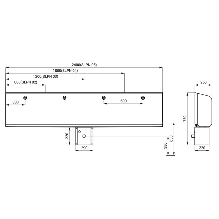 Sanela - Pisoárový žlab s elektronikou, délka 1800 mm, napájení ze sítě, nerez SLPN 04E