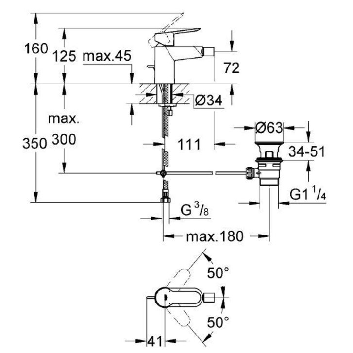 Grohe BauLoop - Páková  bidetová baterie, chrom 23338000