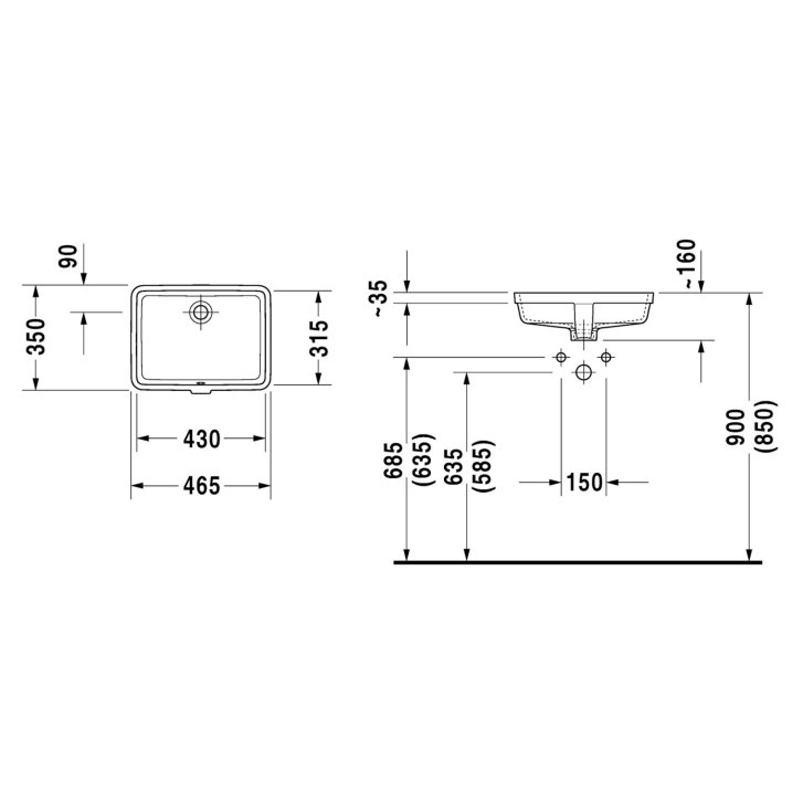 Duravit Vero - Umyvadlo zápustné 43x32 cm, s přepadem, bílá 0330430000