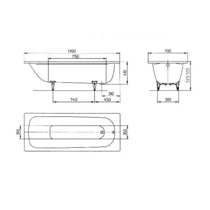 Kaldewei Advantage - Obdélníková vana Saniform Plus 363-1, 170x70 cm, celoplošný antislip, bílá 111834010001