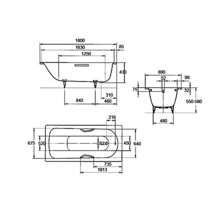 Kaldewei Advantage - Obdélníková vana Saniform Plus 375-1, 180x80 cm, bílá 112800010001