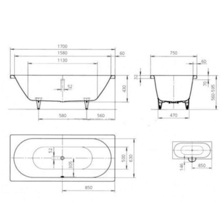 Kaldewei Ambiente - Obdélníková vana Classic Duo 107, 170x75 cm, antislip, Perl-Effekt, bílá 290730003001