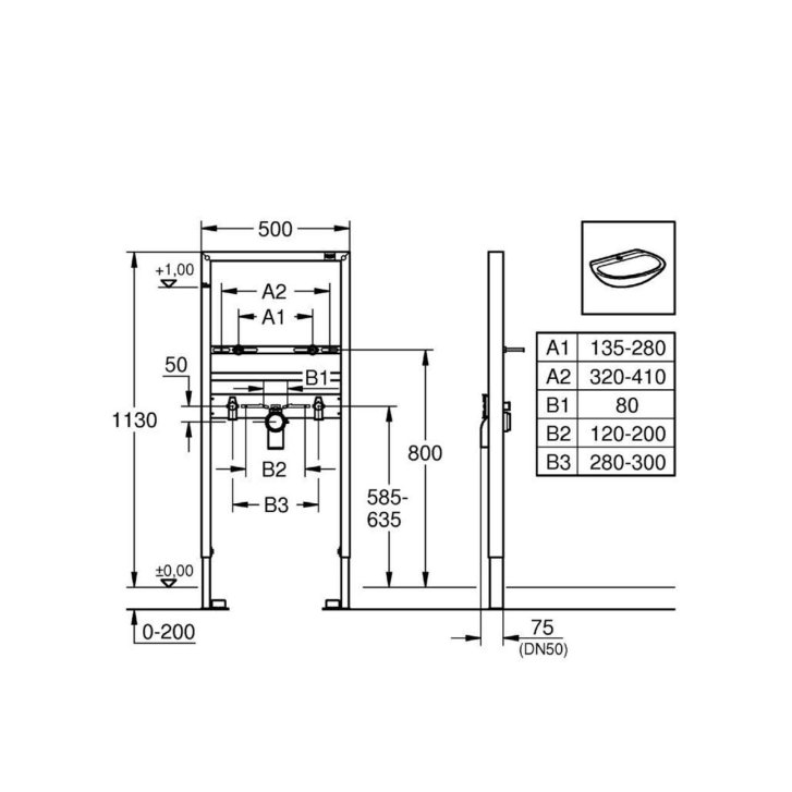 Grohe Rapid SL - Předstěnová instalace pro umyvadlo, stavební výška 113 cm 38554001