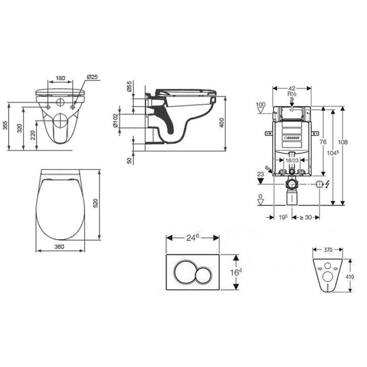 Geberit Kombifix - Set předstěnové instalace, klozet Alpha se sedátkem, tlačítko Sigma20, chrom mat/chrom 110.302.00.5 ND7