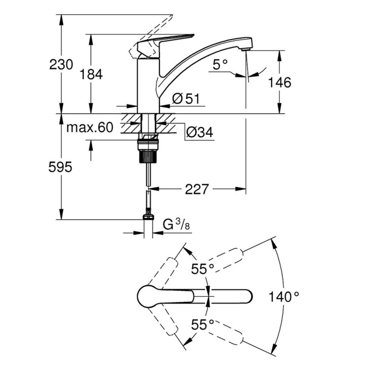 Grohe QuickFix Start - Dřezová baterie, matná černá 324412432