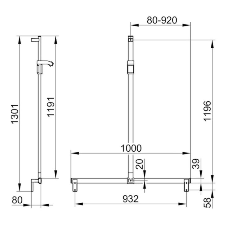 Keuco Axess - Madlo se sprchovou tyčí 100x130 cm, s držákem sprchy, chrom 35014011013