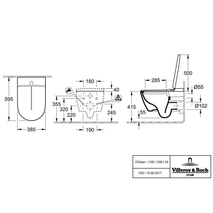 Villeroy & Boch ViClean - Elektronický bidet s keramikou, Rimless, CeramicPlus, SoftClosing, Pure Black V0E100R7