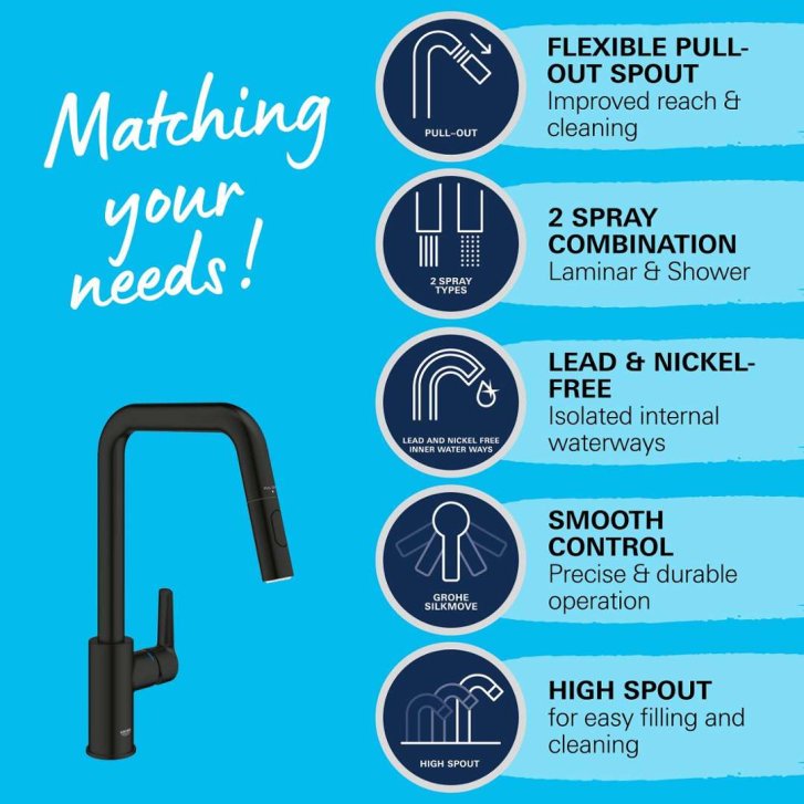 Grohe QuickFix Start - Dřezová baterie s výsuvnou sprškou, matná černá 306312430