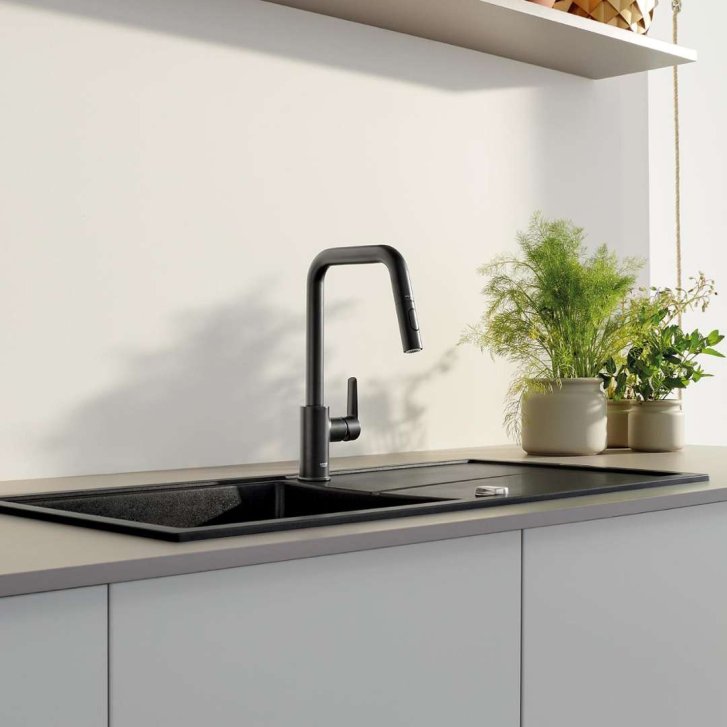 Grohe QuickFix Start - Dřezová baterie s výsuvnou sprškou, matná černá 306312430