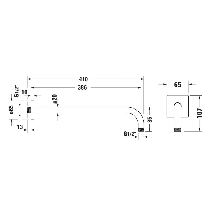 Duravit - Sprchové rameno, 41 cm, chrom UV0670037010