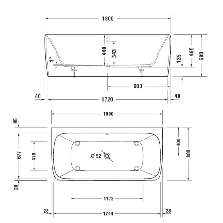 Duravit Collection One - Vana 180x80 cm, bílá 700615000000000
