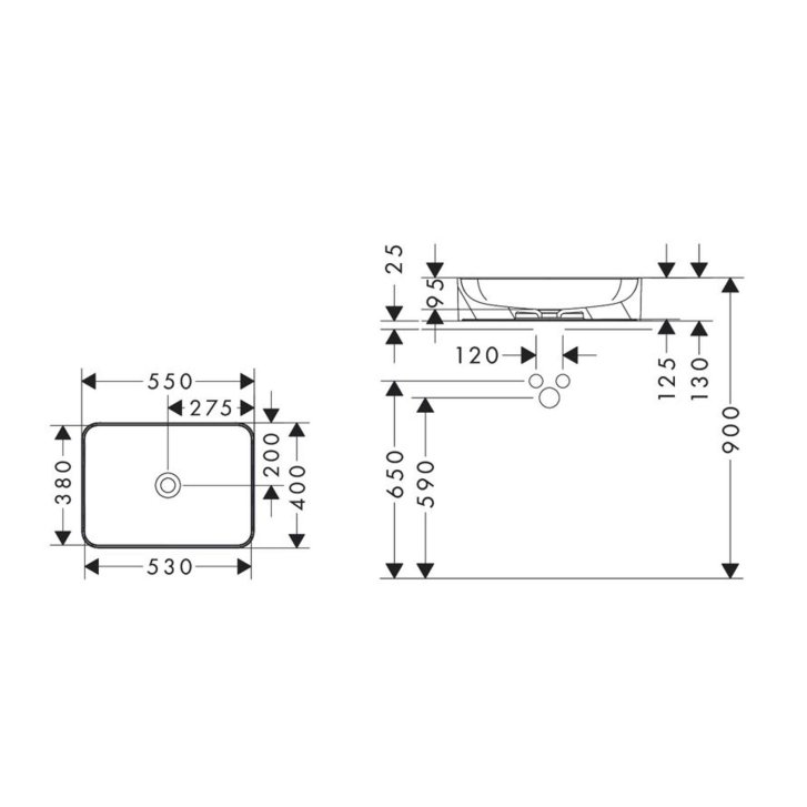 Hansgrohe Xuniva Q - Umyvadlo na desku, 55x40 cm, bez přepadu, bílá 60168450
