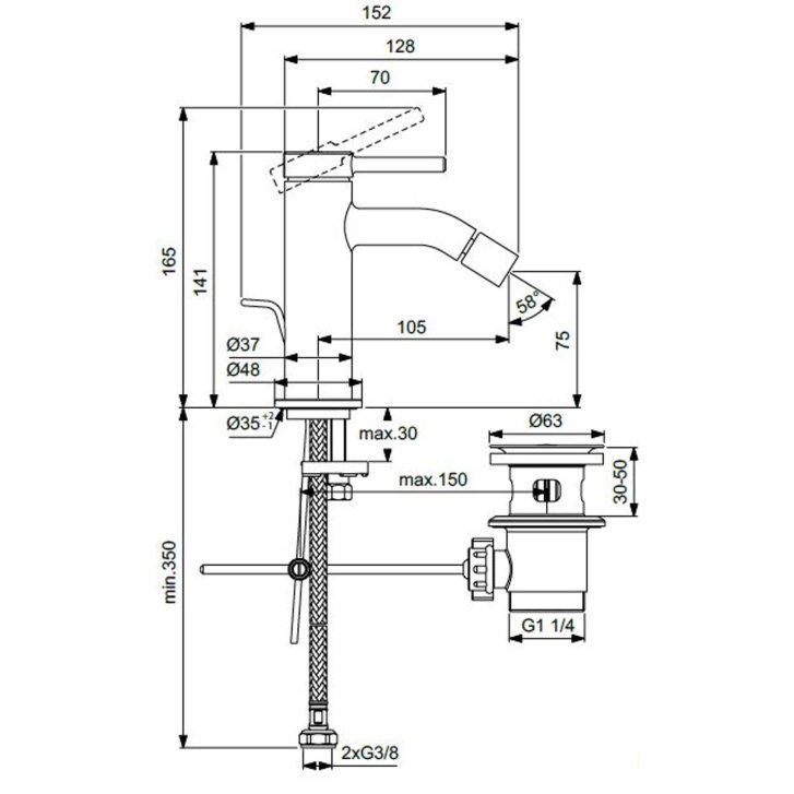 Ideal Standard Ceraline Nuovo - Bidetová baterie s výpustí, chrom BD765AA
