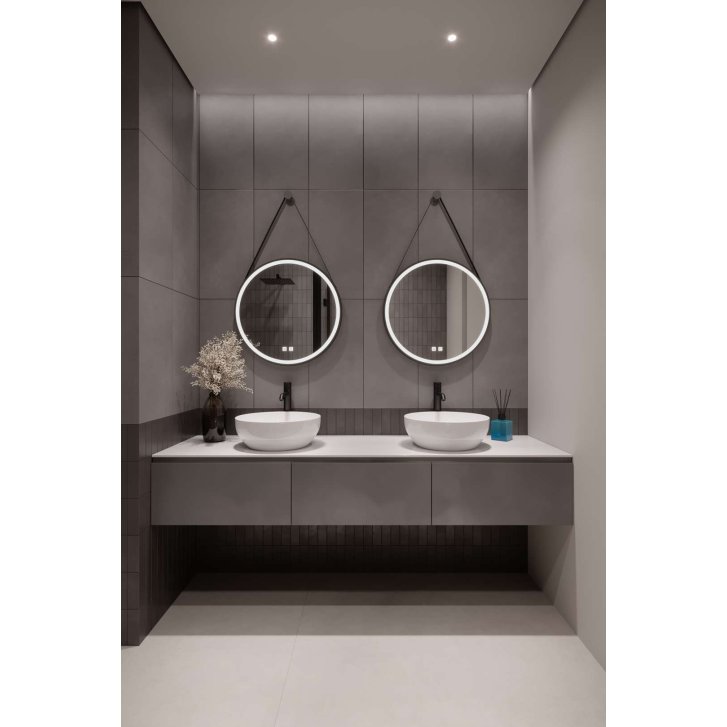kielle Idolio - Zrcadlo s LED osvětlením a vyhříváním, průměr 59 cm, černá 50324004
