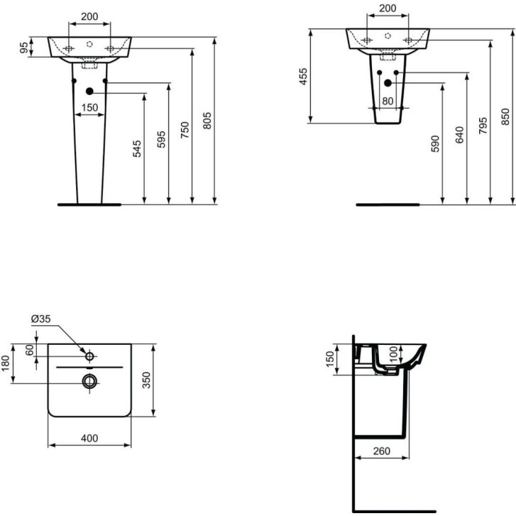Ideal Standard Connect Air - Umývátko Cube, 40x35x16 cm, s 1 otvorem pro baterii, bílá E030701