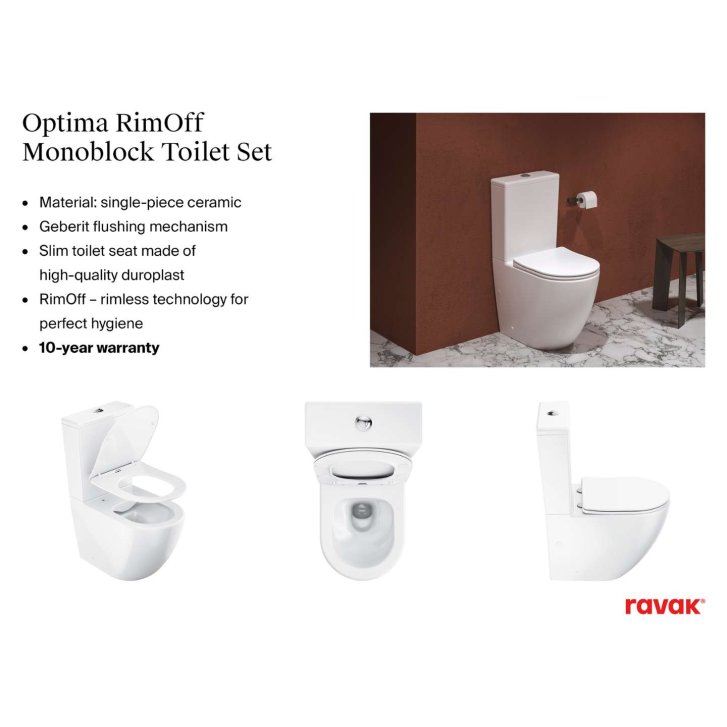 Ravak - WC kombi se sedátkem SoftClose, vario odpad, spodní napouštění, RimOff, bílá X01870