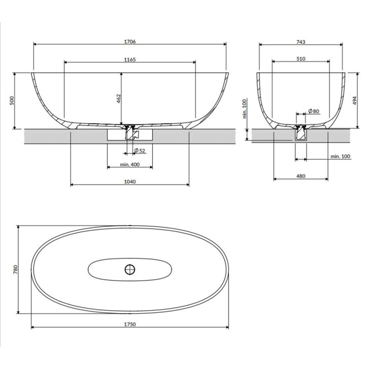 OMNIRES Shell - Volně stojící vana, 175x78 cm, matná bílá SHELL175WWBM