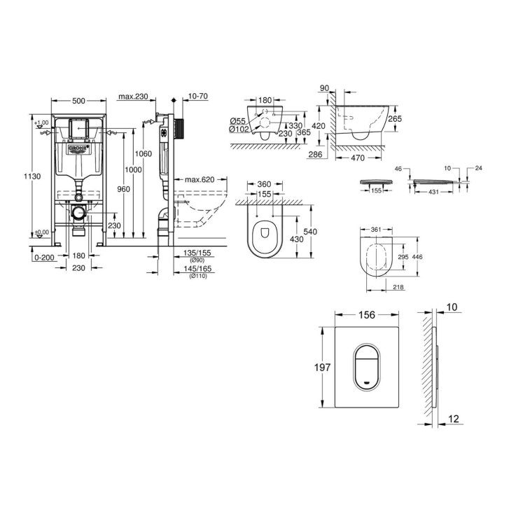 Grohe Rapid SL - Set předstěnové instalace, klozetu, sedátka SoftClose a tlačítka Arena Cosmopolitan, alpská bílá SANI11BB3130