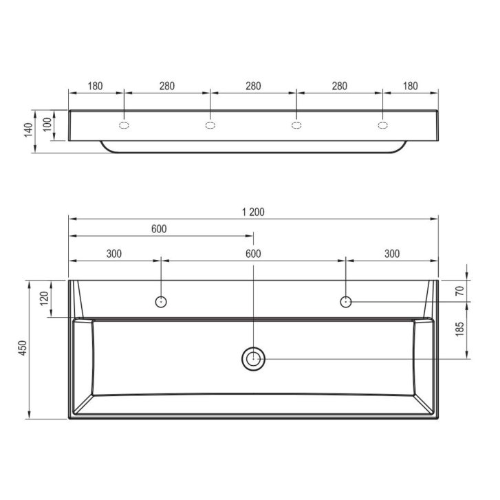 Ravak Natural - Dvojumyvadlo Duo, 120x45 cm, bez přepadu, otvory pro baterie, bílá XJO01212000
