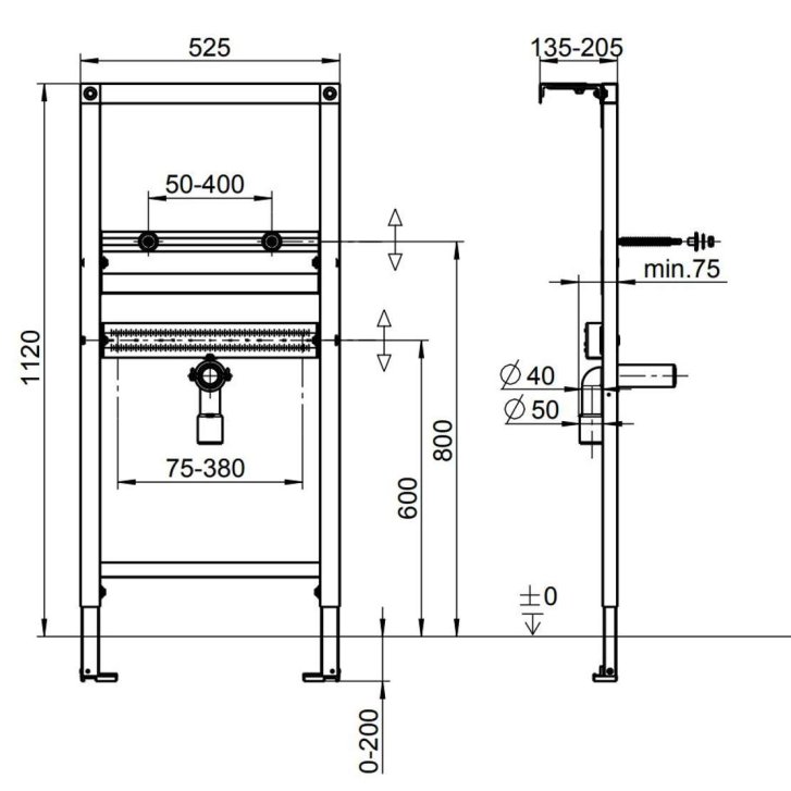 Villeroy & Boch ViConnect - Předstěnová instalace pro umyvadlo, 112 cm, univerzální použití 92214900