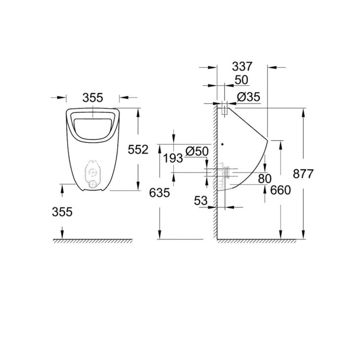 Grohe Bau Ceramic - Urinál 337x355 mm, alpská bílá 39439000