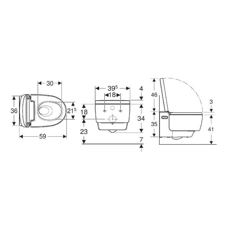 Geberit AquaClean - Elektronický bidet Mera Classic s keramikou, závěsný, TurboFlush, SoftClosing, KeraTect, bílá 146.200.11.1