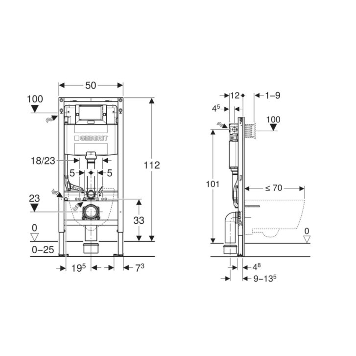 Geberit Duofix - Předstěnová instalace pro závěsné WC, výška 1,12 m 111.060.00.2