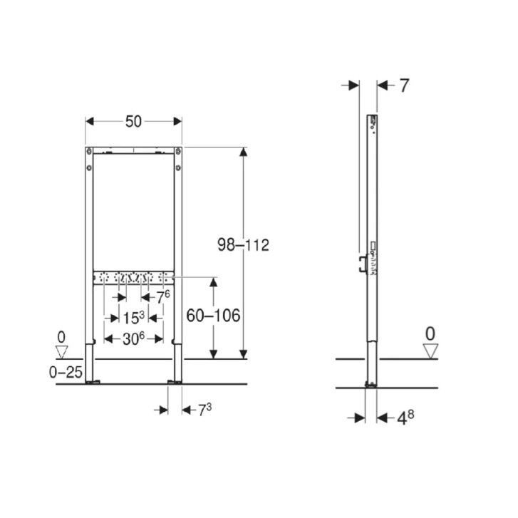 Geberit Duofix - Předstěnová instalace pro sprchu a vanu, výška 98-112 cm, nástěnná armatura na omítku 111.740.00.2