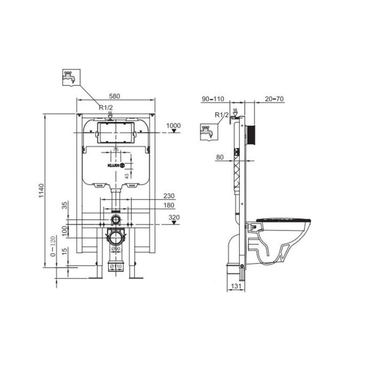 Kludi Unifix - Předstěnová instalace pro závěsné WC, výška 114 cm 79102