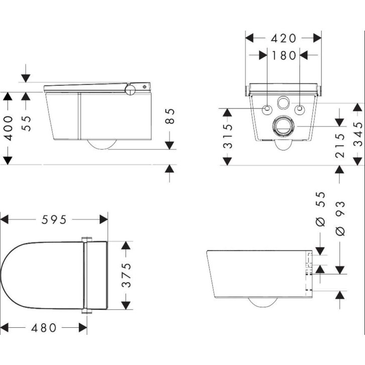 Hansgrohe LavaPura Element S - Elektronický bidet s keramikou, SoftClose, AquaHelix Flush, HygieneEffect, SmartClean, bílá 63021450