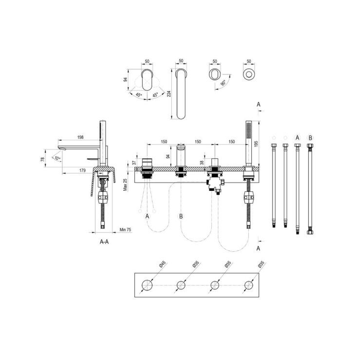 Ravak Chrome II - Baterie na okraj vany, 4-otvorová instalace, chrom X070587