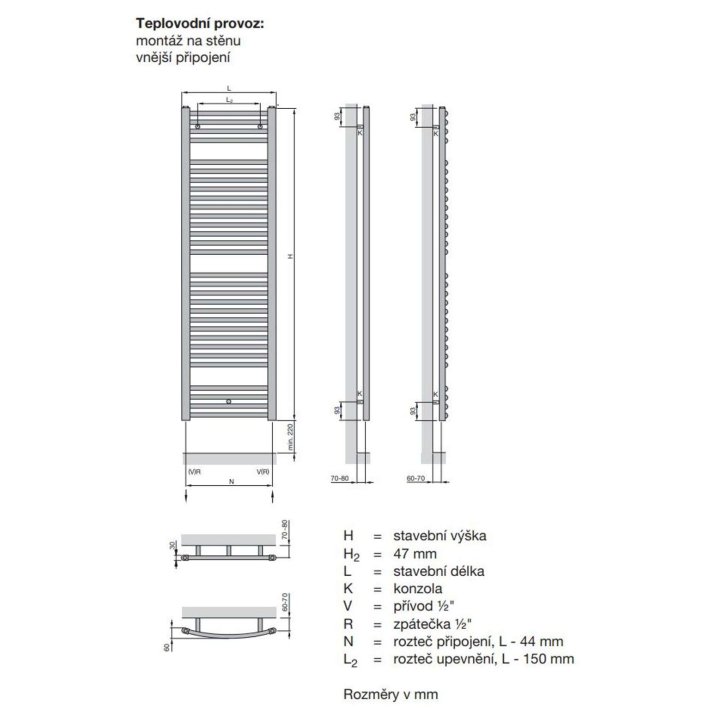 Zehnder Virando - Radiátor koupelnový 150x45 cm, vnější připojení, 620 W, bílá AB-150-045
