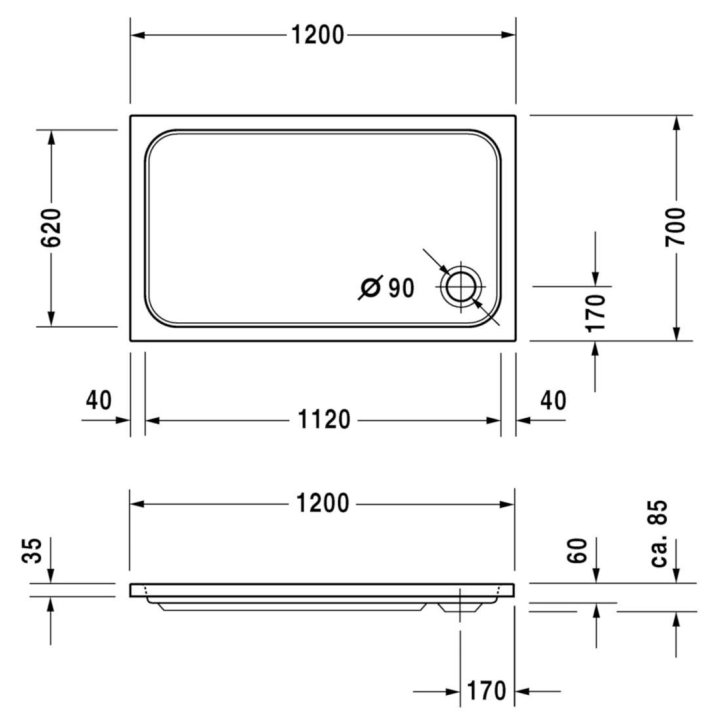 Duravit D-Code - Sprchová vanička 120x70 cm, Antislip, alpská bílá 720094000000001