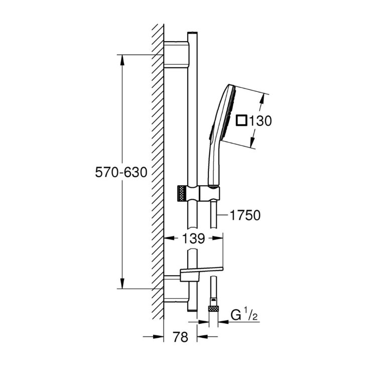 Grohe Rainshower SmartActive Cube - Sada sprchové hlavice 130 9,5 l/min, 3 proudy, tyče 60 cm a hadice, měsíční bílá 26584LS0