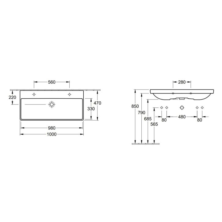 Villeroy & Boch Avento - Dvojumyvadlo nábytkové 100x47 cm, s přepadem, otvory pro baterie, CeramicPlus, alpská bílá 4156A4R1