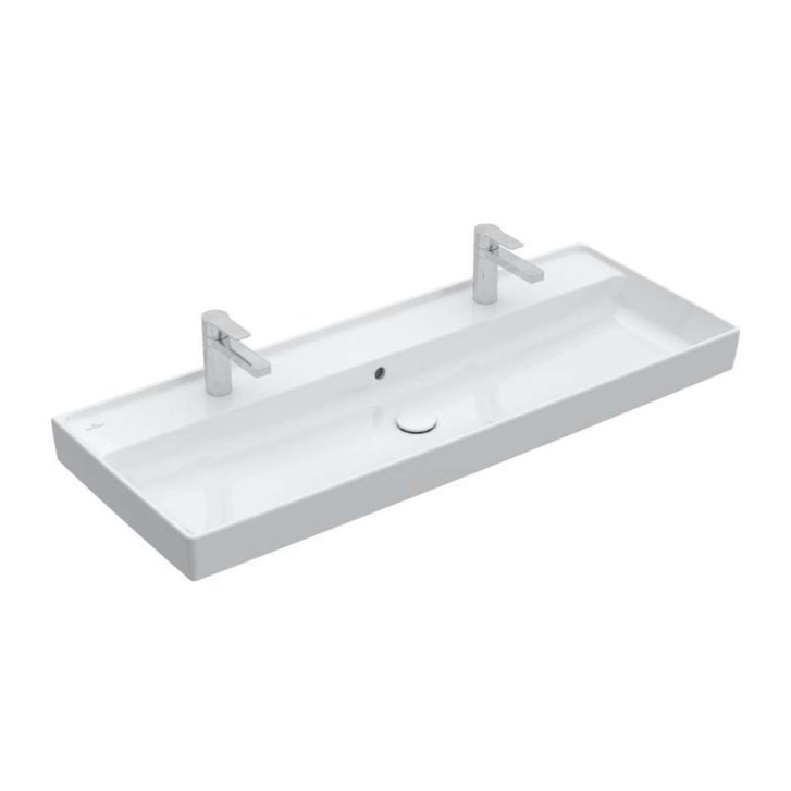 Villeroy & Boch Collaro - Dvojumyvadlo nábytkové 120x47 cm, s přepadem, 2 otvory pro baterii, alpská bílá 4A33C401