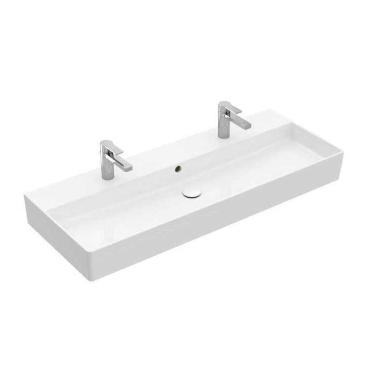 Villeroy & Boch Memento 2.0 - Dvojumyvadlo 120x47 cm, s přepadem, 2 otvory pro baterii, alpská bílá 4A22C401