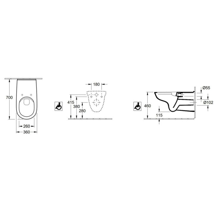 Villeroy & Boch ViCare - Závěsné WC bezbariérové, zadní odpad, DirectFlush, AntiBac, CeramicPlus, alpská bílá 4601R0T2