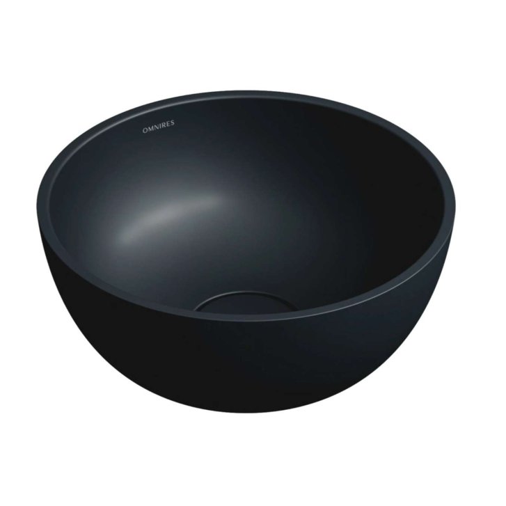 OMNIRES Shell M+ - Umyvadlo na desku, průměr 35 cm, bez přepadu, bez otvoru pro baterii, matná černá SHELL350UNBLV